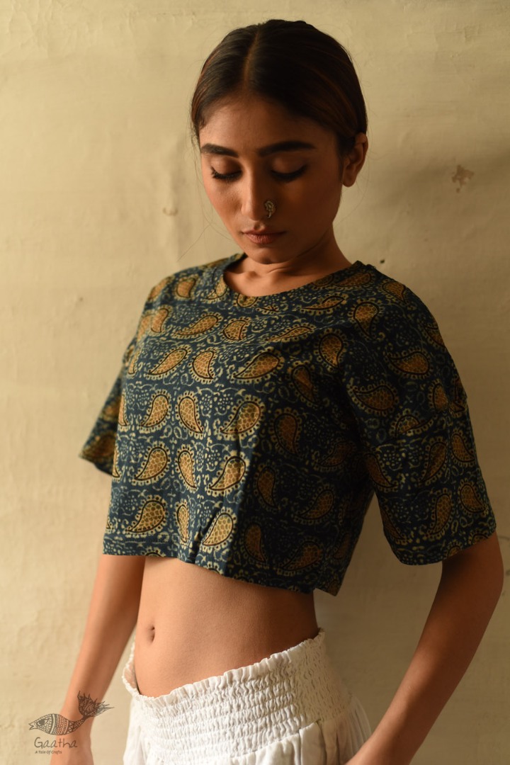 buy ajrakh hand block printed Crop Top