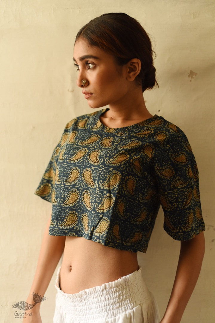 buy ajrakh hand block printed Crop Top