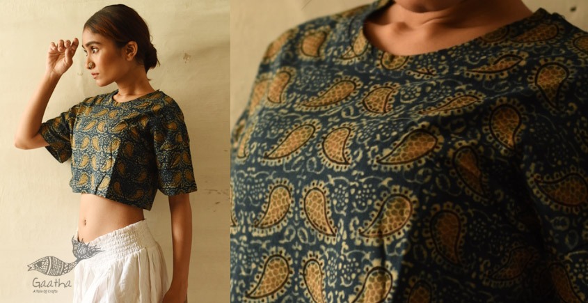 buy ajrakh hand block printed Crop Top