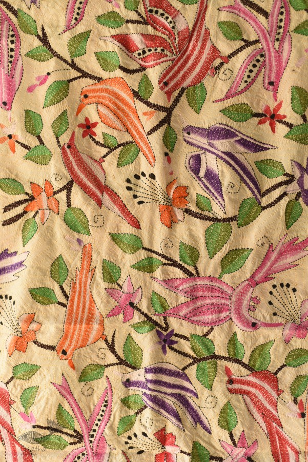 Kantha Tussar Silk Stole - Embroidered