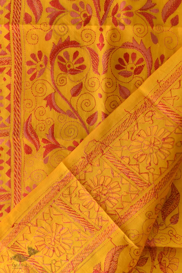  Kantha Silk Stole - Embroidered Yellow