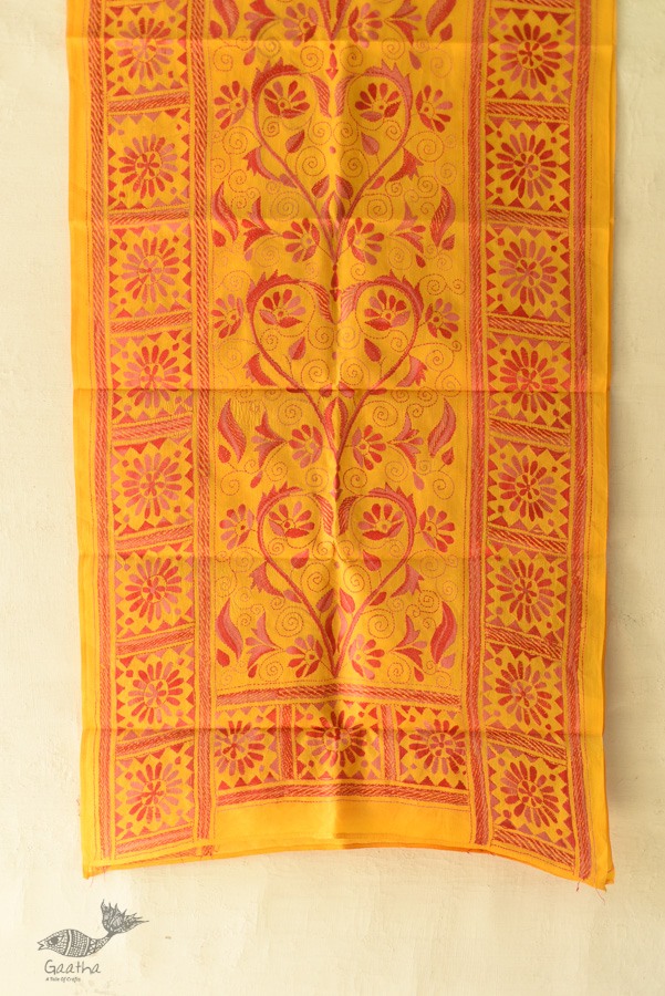  Kantha Silk Stole - Embroidered Yellow