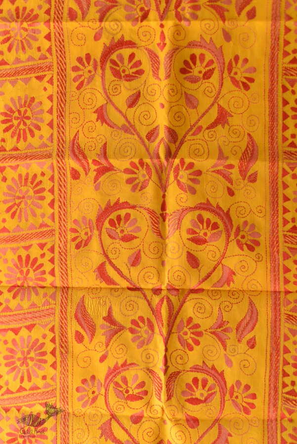  Kantha Silk Stole - Embroidered Yellow