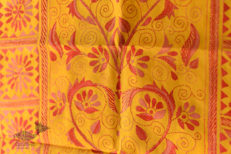  Kantha Silk Stole - Embroidered Yellow