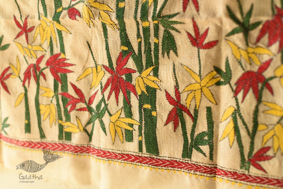  Kantha Silk dupatta- Embroidered