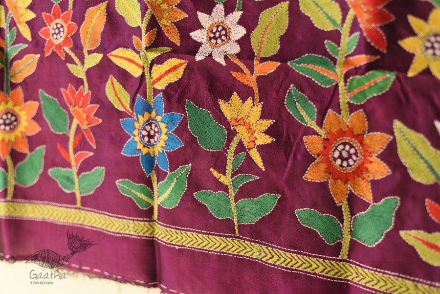  Kantha Soft Silk dupatta- Embroidered