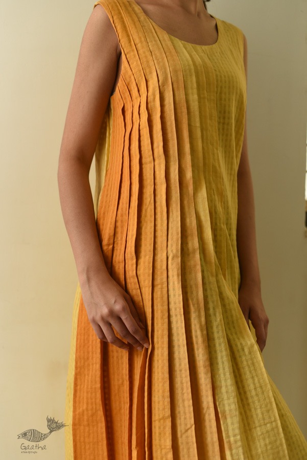 shop Handloom Yellow Shaded Self Checks Dress