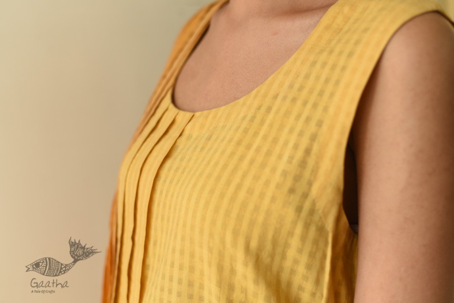 shop Handloom Yellow Shaded Self Checks Dress