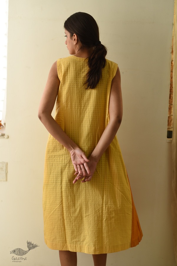 shop Handloom Yellow Shaded Self Checks Dress