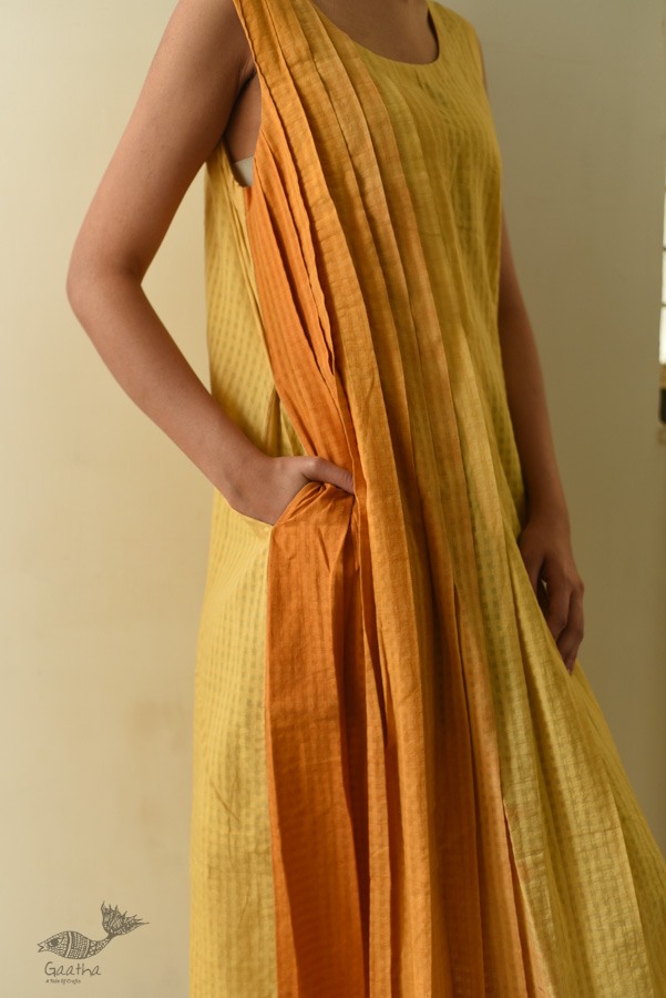 shop Handloom Yellow Shaded Self Checks Dress