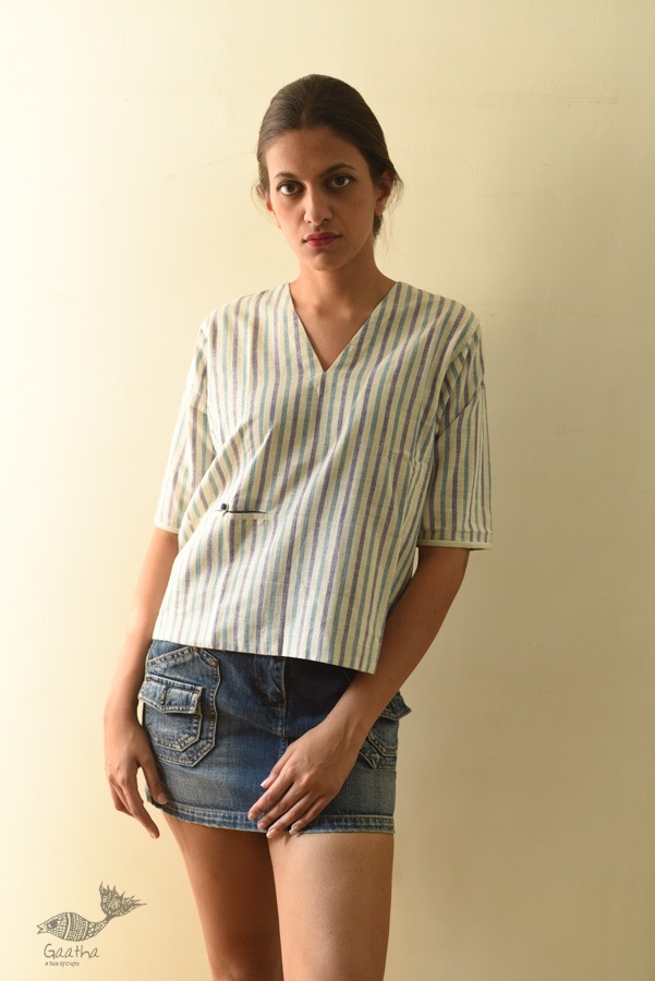 shop Off White Stripes ~ Handloom Cotton Short Top