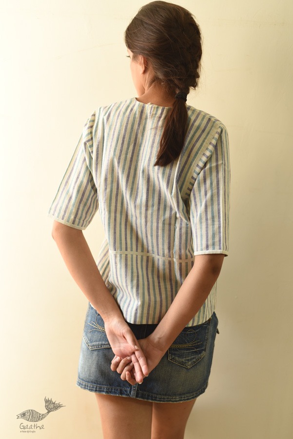 shop Off White Stripes ~ Handloom Cotton Short Top