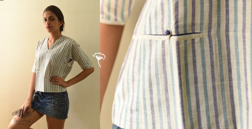 shop Off White Stripes ~ Handloom Cotton Short Top