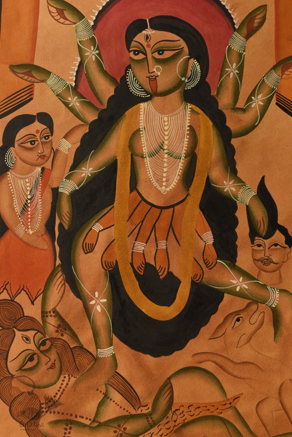 kalighat canvas painting - Goddess kali