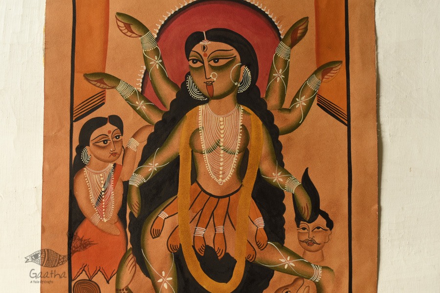 kalighat canvas painting - Goddess kali