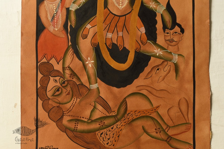 kalighat canvas painting - Goddess kali