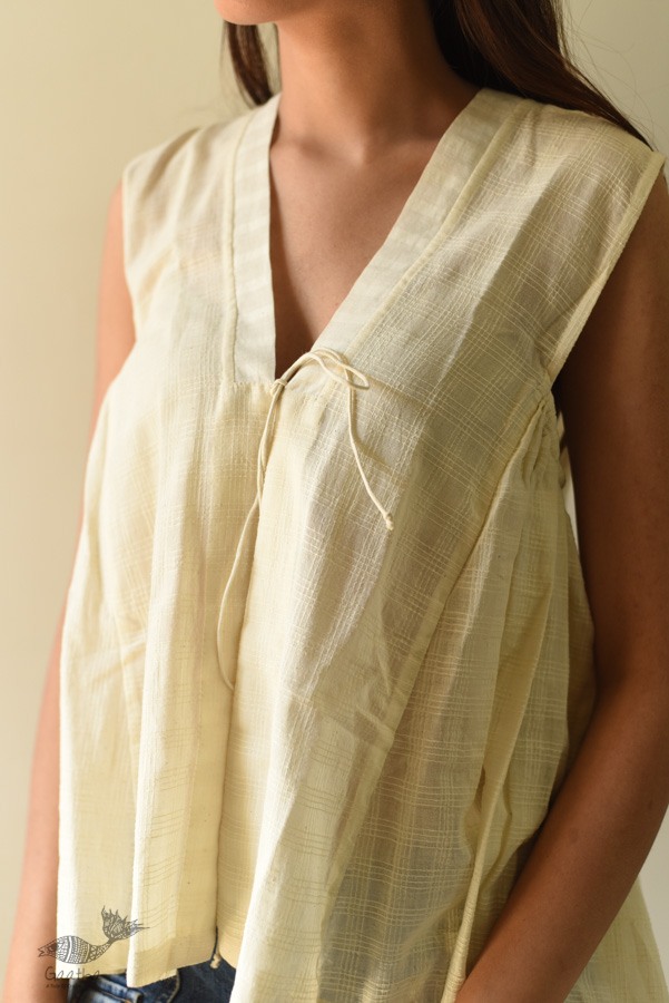 shop Off White Pure Cotton ~ Handwoven Self Checks Top