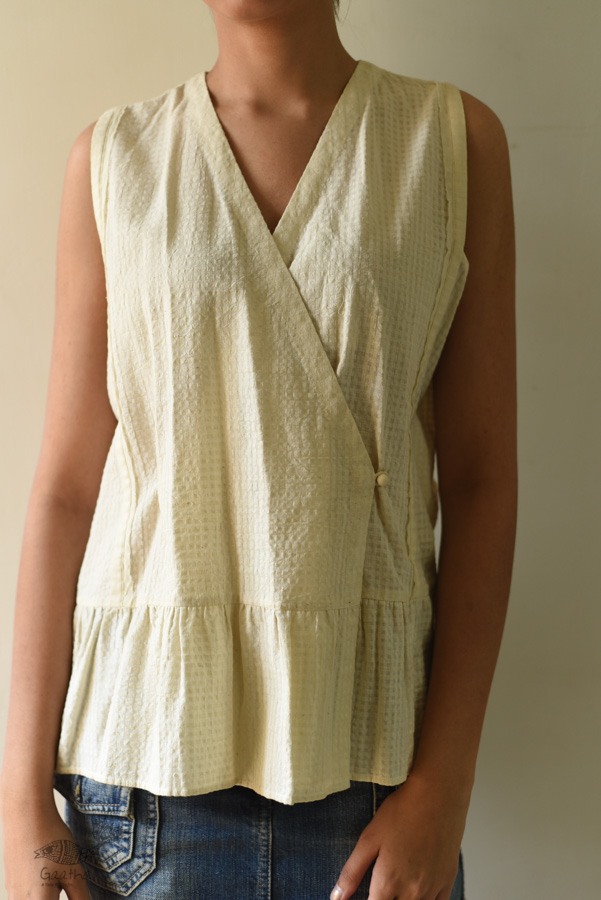 shop Off White Pure Cotton ~ Handwoven Self Checks Top