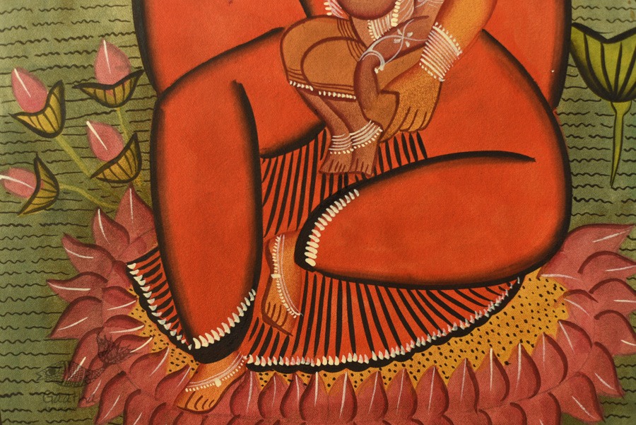 original kalighat painting gauri with ganesh