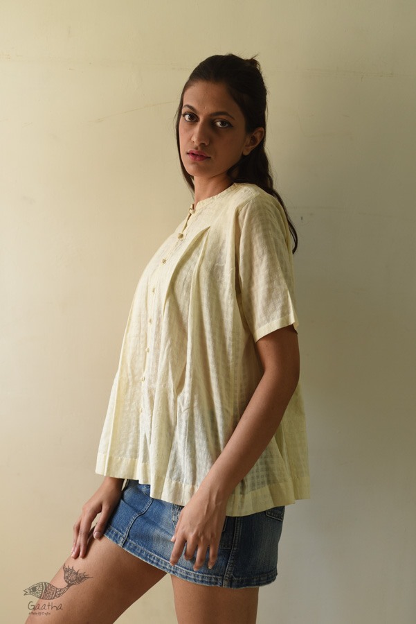 shop Off White Pure Cotton ~ Handwoven Self Checks Top