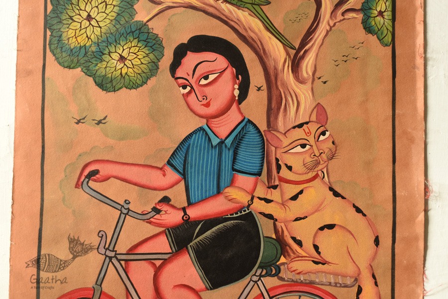 buy canvas kalighat painting - Kitty & Kusum