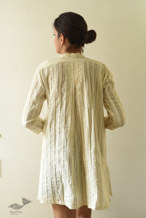 shop Handwoven Off White Cotton Self Checks Shrug