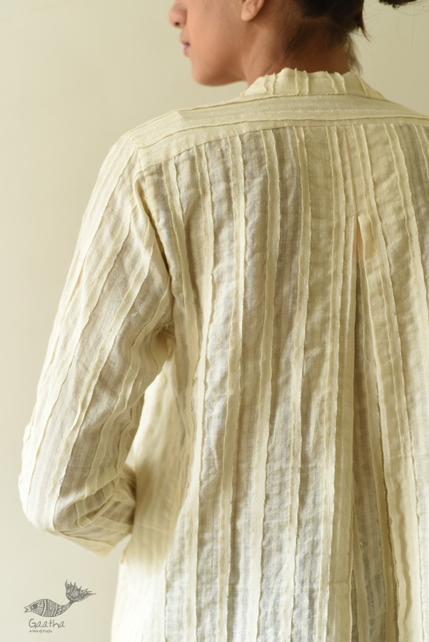 shop Handwoven Off White Cotton Self Checks Shrug