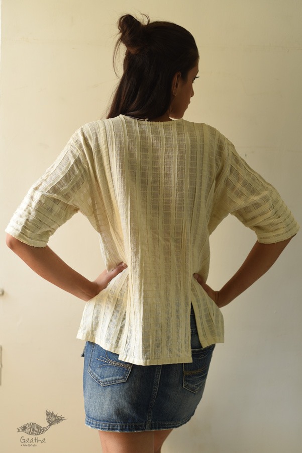 shop Handloom Self Checks Cotton - Off White Top