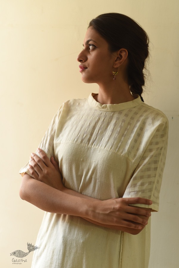 shop Handloom Self Off White Cotton - Dress