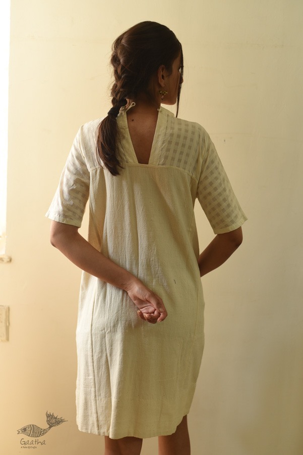 shop Handloom Self Off White Cotton - Dress