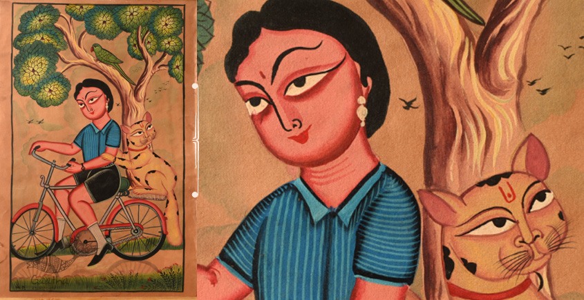 buy canvas kalighat painting - Kitty & Kusum