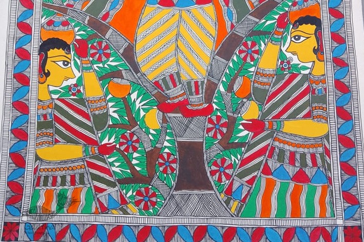 shop Madhubani painting| Krishna and Gopi