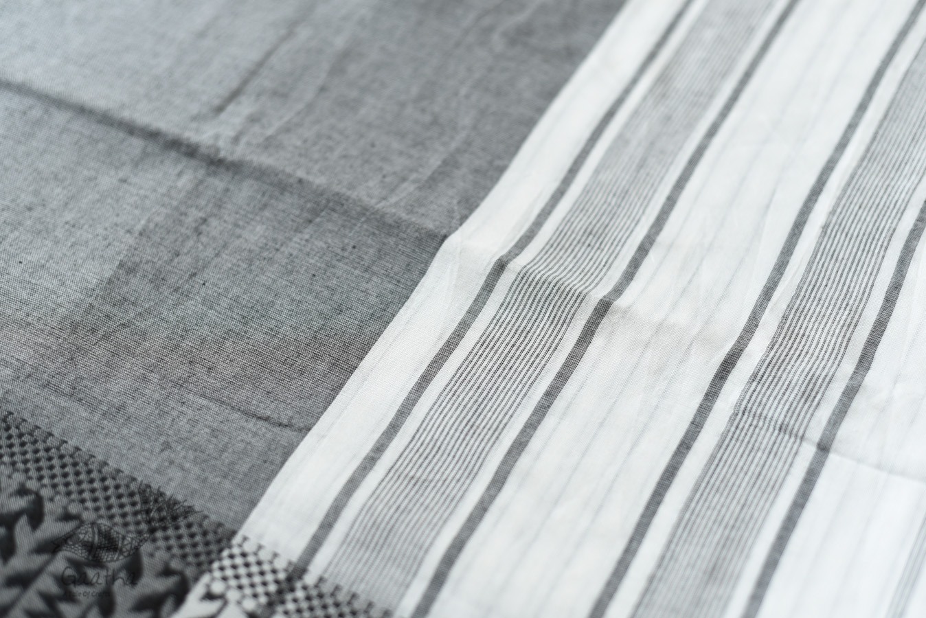 Traditional Bengali cotton Saree  - White With Black Stripes