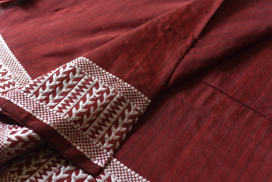 Traditional Bengali cotton Maroon saree