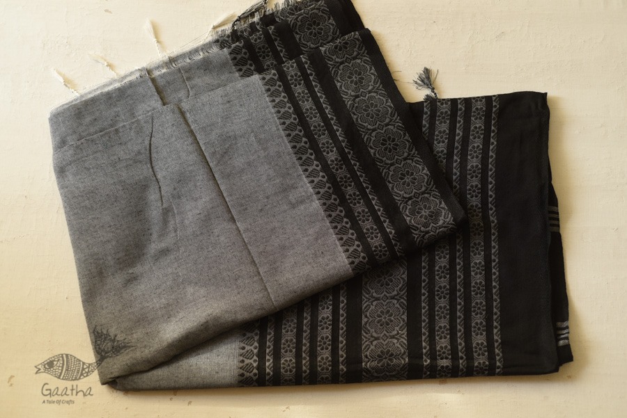 Traditional Bengali cotton Black & Grey Saree