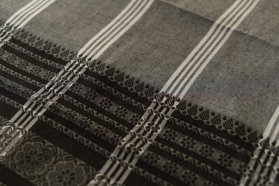 Traditional Bengali cotton Black & Grey Saree