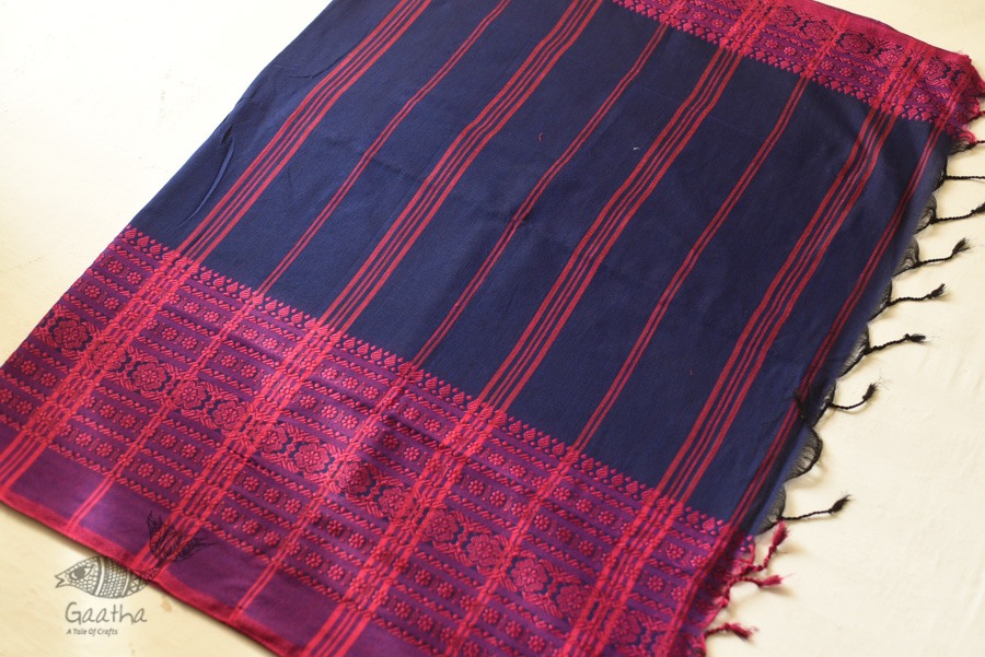 Traditional Bengali cotton Blue Saree