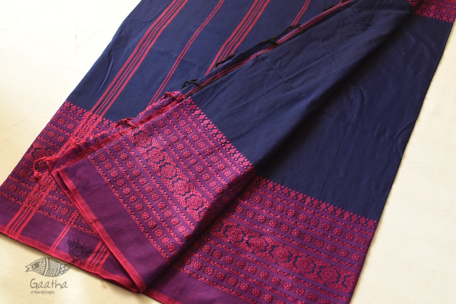 Traditional Bengali cotton Blue Saree