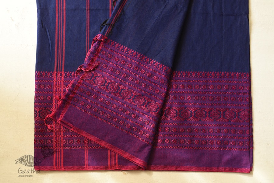 Traditional Bengali cotton Blue Saree