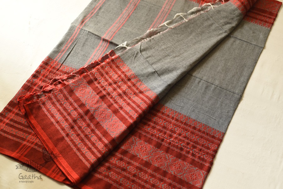 Traditional Bengali cotton Grey Saree