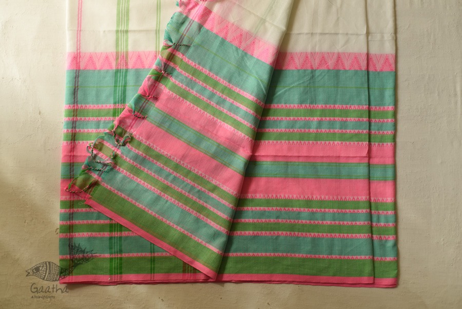 Traditional Bengali cotton Off White Saree