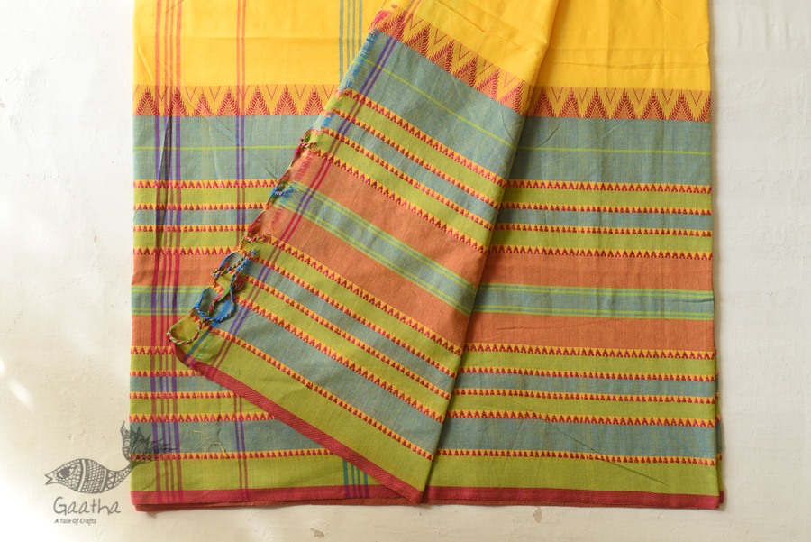 Traditional Bengali cotton saree - Yellow