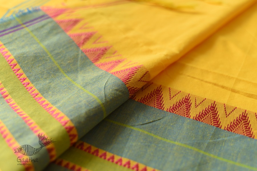 Traditional Bengali cotton saree - Yellow