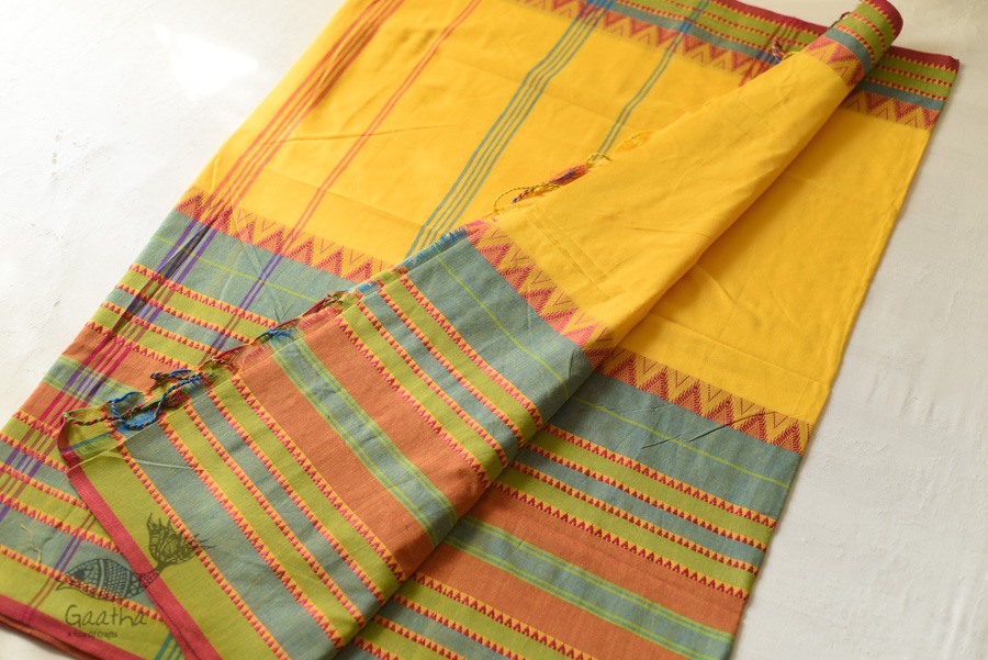 Traditional Bengali cotton saree - Yellow