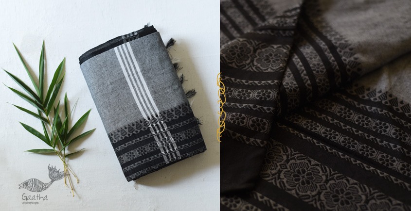 Traditional Bengali cotton Black & Grey Saree