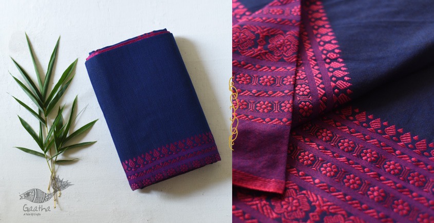 Traditional Bengali cotton Blue Saree