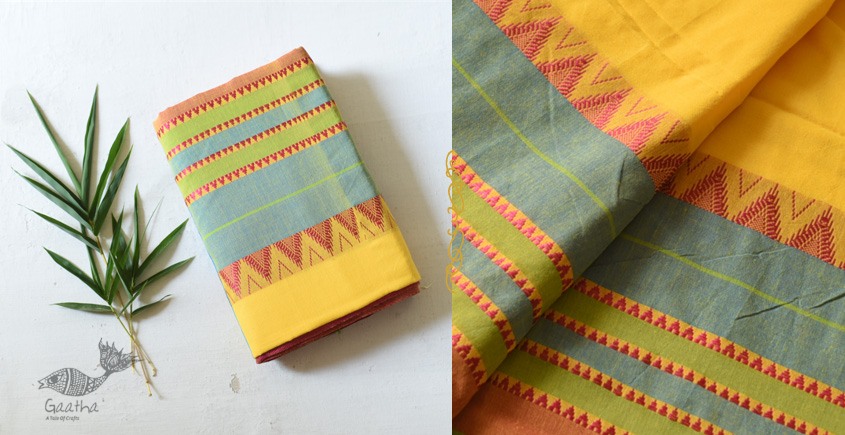 Traditional Bengali cotton saree - Yellow