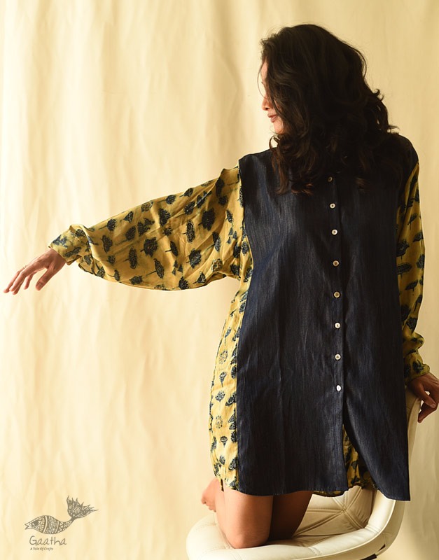 buy Ajrakh Modal Silk & Denim Dress