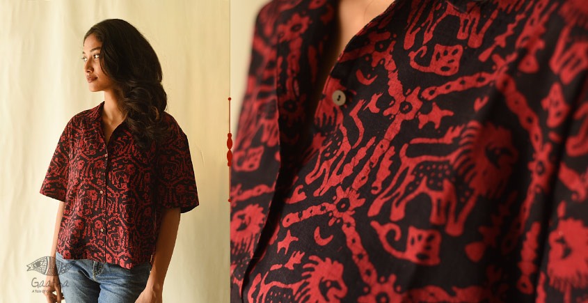 buy Batik Cotton Shirt for Women - Lion Motif