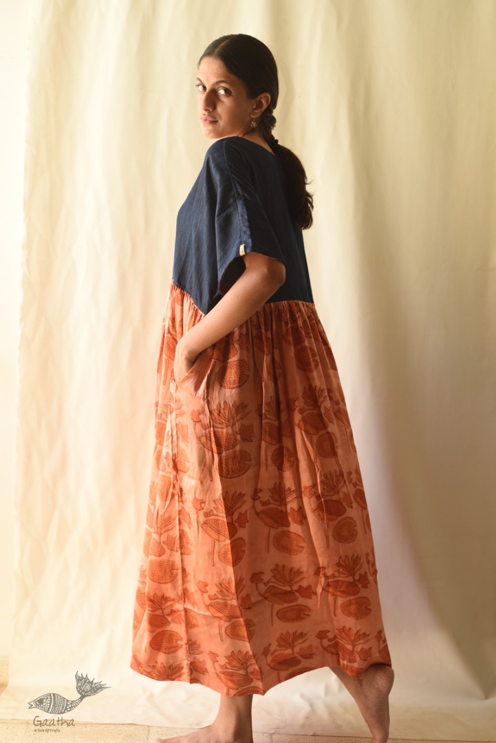 shop Batic Modal Silk +  Denim Long Dress